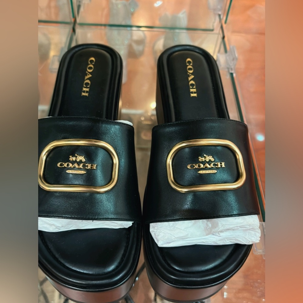 Coach Black Slides with Gold Accents
